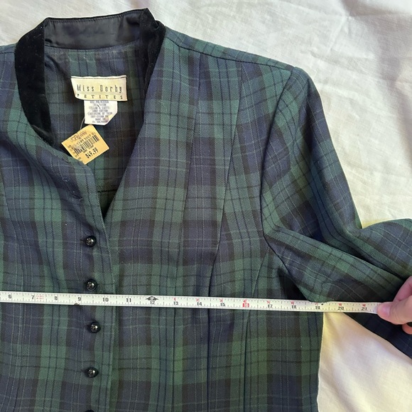 Vintage Plaid Green Navy Long Sleeve Dress Velvet Holiday Poetcore Whimsigoth - Picture 6 of 9